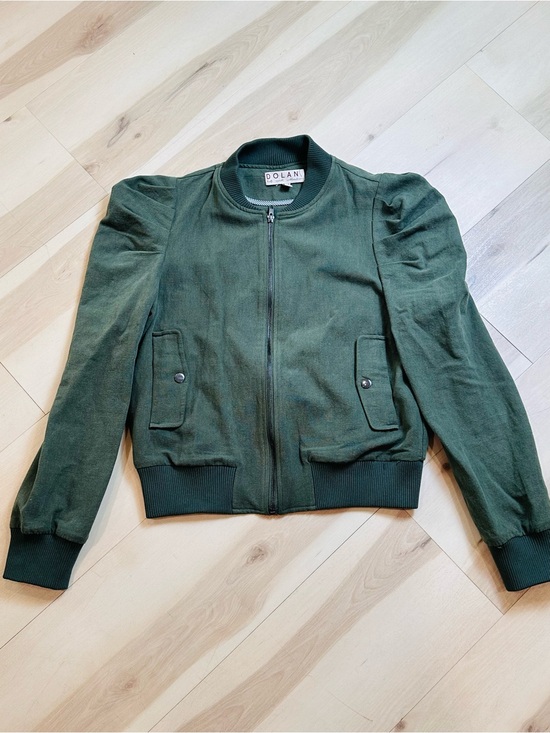 Anthropologie Jackets & Blazers - Anthropologie Dolan Jacket Womens Sz M Olive Canvas Puff Sleeve Bomber Zip